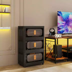 MAYEERTY Meuble de rangement pliant en plastique noir à 4 niveaux de 24 côtés avec porte magnétique et roulettes pour salon