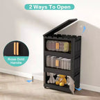 MAYEERTY Meuble de rangement pliant en plastique noir à 4 niveaux de 24 côtés avec porte magnétique et roulettes pour salon