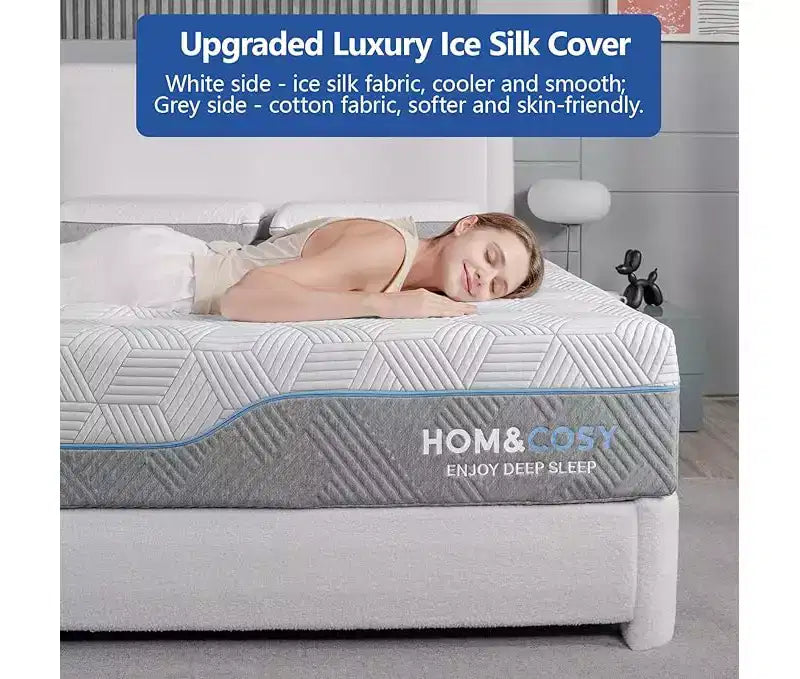Matelas souple Dyonery, matelas de lit en mousse à mémoire de forme de 12/14 pouces, pleine grandeur, recouvert de soie glacée, matelas de haute qualité en thé vert/gel frais, blanc