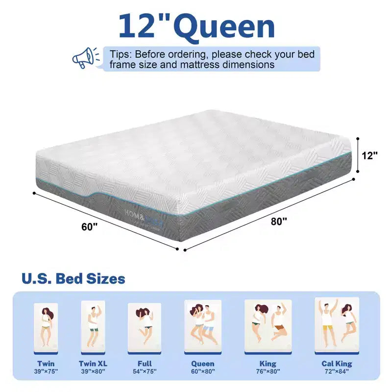 Matelas souple Dyonery, matelas de lit en mousse à mémoire de forme de 12/14 pouces, pleine grandeur, recouvert de soie glacée, matelas de haute qualité en thé vert/gel frais, blanc