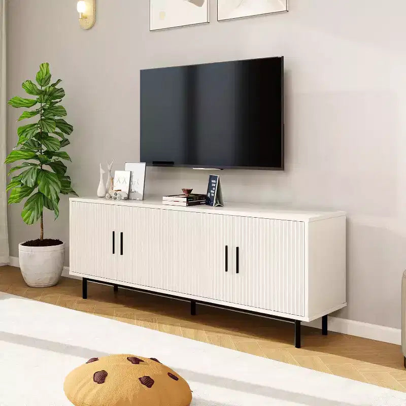 Meuble TV Dyonery 70 avec portes cannelées et rangement
