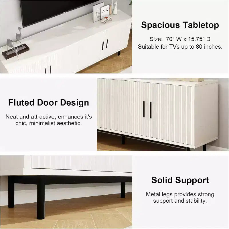 Meuble TV Dyonery 70 avec portes cannelées et rangement