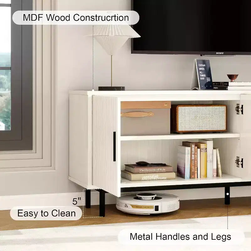 Meuble TV Dyonery 70 avec portes cannelées et rangement