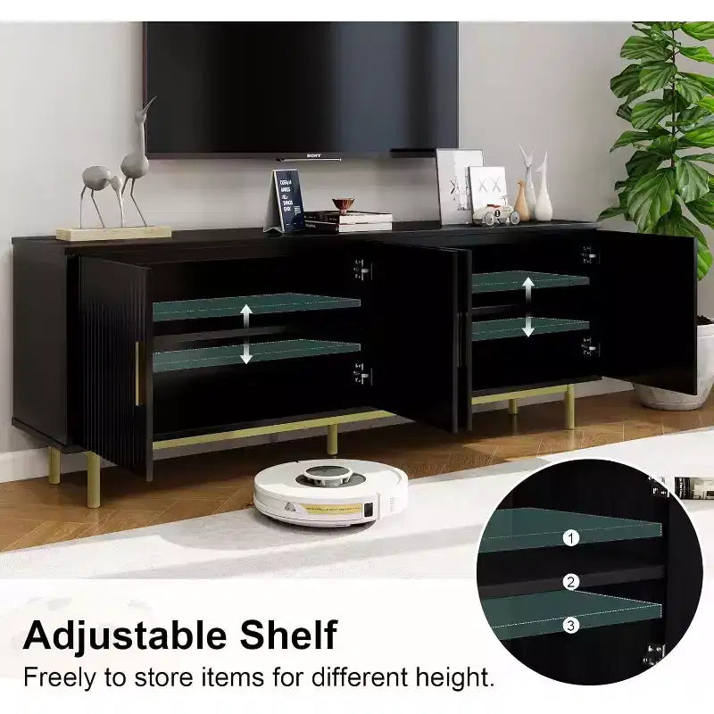 Meuble TV Dyonery 70 avec portes cannelées et rangement