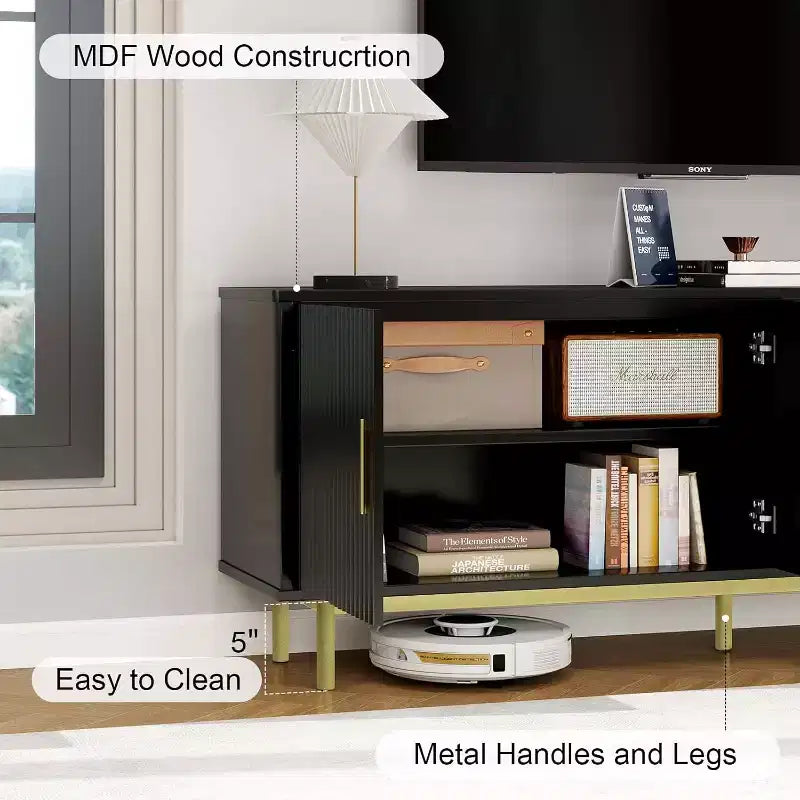 Meuble TV Dyonery 70 avec portes cannelées et rangement