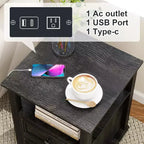 Table de chevet Dyonery 18 Table d'appoint blanche avec station de charge Table de chevet haute en bois rustique
