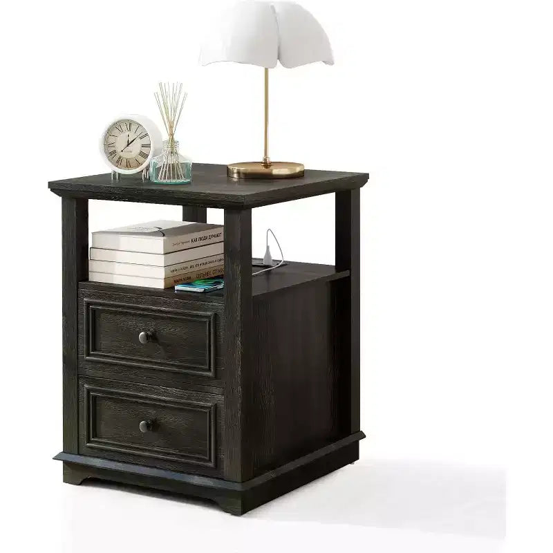 Table de chevet Dyonery 18 Table d'appoint blanche avec station de charge Table de chevet haute en bois rustique