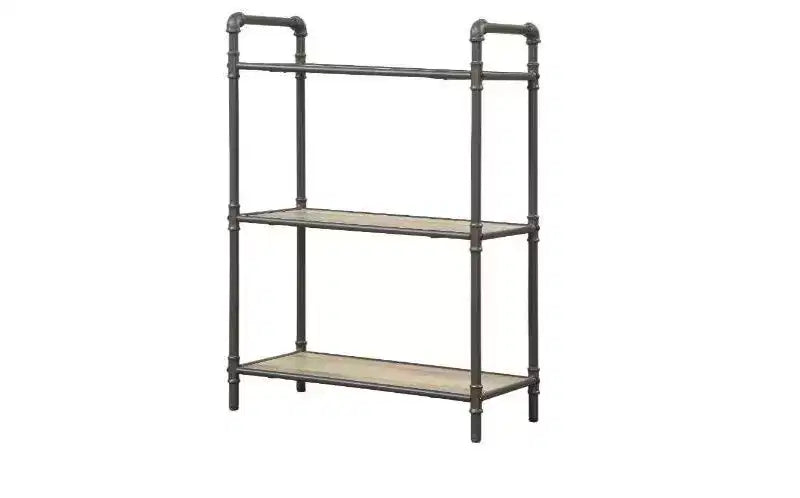 Bibliothèque standard à trois niveaux HomeRoots 36 chêne antique et métal gris sable