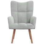 vidaXL Fauteuil moderne en velours gris clair avec pieds en bois, siège en mousse épaisse rembourrée, blocs esthétiques sur le dossier - Gris clair