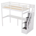 Lit superposé multifonction Okak Twin avec bureau intégré, lit mezzanine avec escalier de rangement, garde-corps de sécurité en bois massif pour enfants et adolescents, montage facile