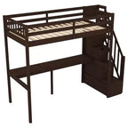Lit superposé multifonction Okak Twin avec bureau intégré, lit mezzanine avec escalier de rangement, garde-corps de sécurité en bois massif pour enfants et adolescents, montage facile