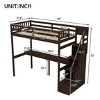 Lit superposé multifonction Okak Twin avec bureau intégré, lit mezzanine avec escalier de rangement, garde-corps de sécurité en bois massif pour enfants et adolescents, montage facile