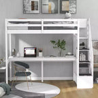 Lit superposé multifonction Okak Twin avec bureau intégré, lit mezzanine avec escalier de rangement, garde-corps de sécurité en bois massif pour enfants et adolescents, montage facile