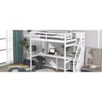 Lit superposé multifonction Okak Twin avec bureau intégré, lit mezzanine avec escalier de rangement, garde-corps de sécurité en bois massif pour enfants et adolescents, montage facile
