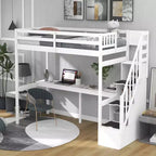 Okak Twin Multifunction Bunk Bed with Built-in Desk Loft Bed with Storage Staircase Safety Guardrail Solid Wood for Kids Teens, Easy Assemble