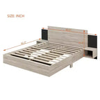 Lit plateforme flottant Okak Queen/King avec tables de chevet, lit avec LED, lattes en bois robustes, pas besoin de sommier, facile à assembler