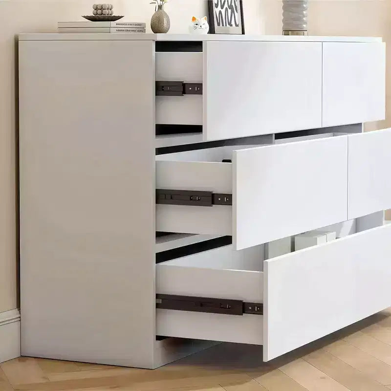 Commode à 6 tiroirs profonds Okak pour chambre, commode de placard moderne en bois, armoire de rangement spacieuse, grande table de chevet pour salon ou entrée