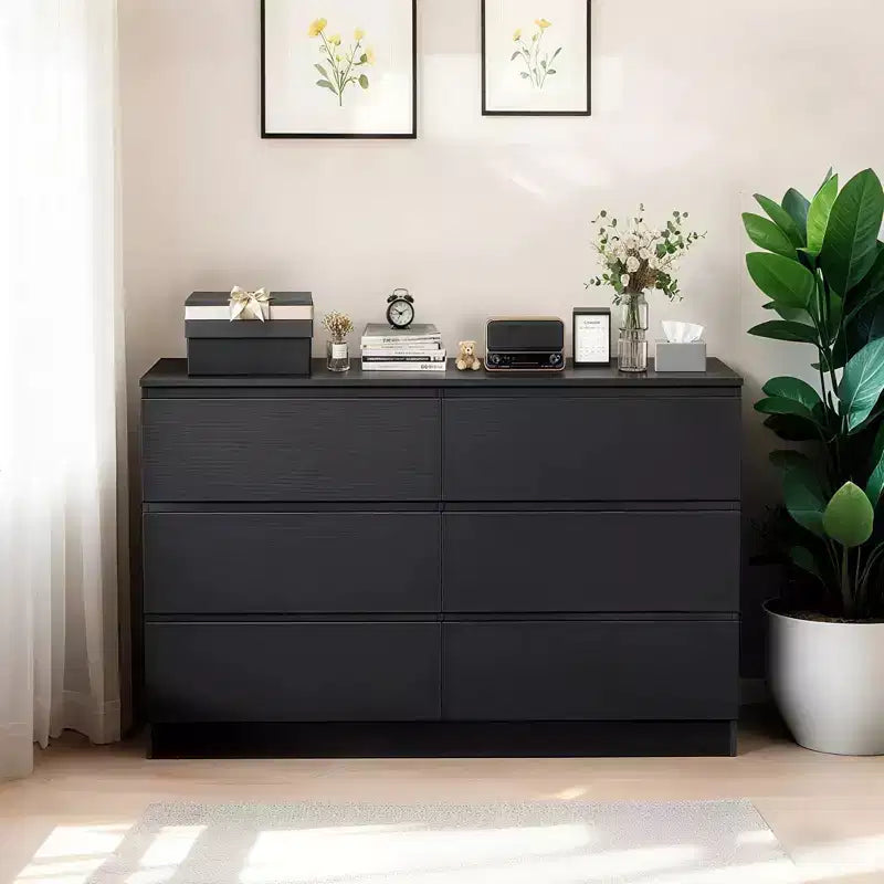 Commode à 6 tiroirs profonds Okak pour chambre, commode de placard moderne en bois, armoire de rangement spacieuse, grande table de chevet pour salon ou entrée