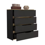Commode de chambre moderne Okak à 4 tiroirs avec plateau supérieur et tiroirs spacieux, meuble de rangement pour chambre à coucher, entrée, commode en bois