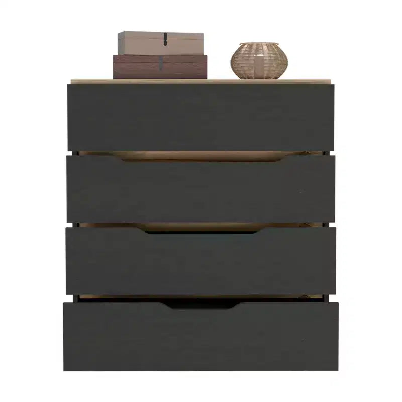 Commode de chambre moderne Okak à 4 tiroirs avec plateau supérieur et tiroirs spacieux, meuble de rangement pour chambre à coucher, entrée, commode en bois