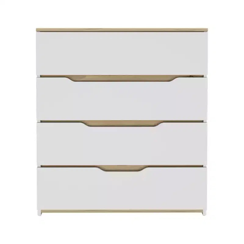 Commode de chambre moderne Okak à 4 tiroirs avec plateau supérieur et tiroirs spacieux, meuble de rangement pour chambre à coucher, entrée, commode en bois