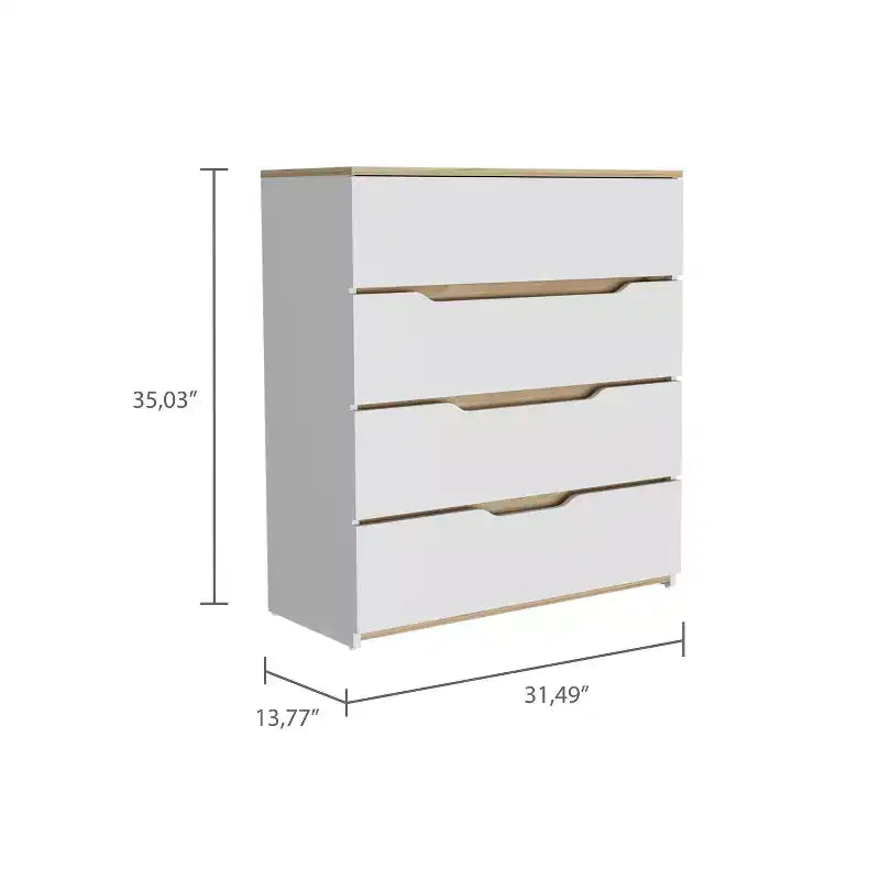 Commode de chambre moderne Okak à 4 tiroirs avec plateau supérieur et tiroirs spacieux, meuble de rangement pour chambre à coucher, entrée, commode en bois