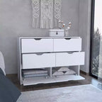 Commode de chambre moderne Okak à 4 tiroirs avec plateau supérieur et tiroirs spacieux, meuble de rangement pour chambre à coucher, entrée, commode en bois