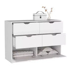 Commode de chambre moderne Okak à 4 tiroirs avec plateau supérieur et tiroirs spacieux, meuble de rangement pour chambre à coucher, entrée, commode en bois