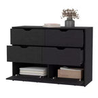 Commode de chambre moderne Okak à 4 tiroirs avec plateau supérieur et tiroirs spacieux, meuble de rangement pour chambre à coucher, entrée, commode en bois