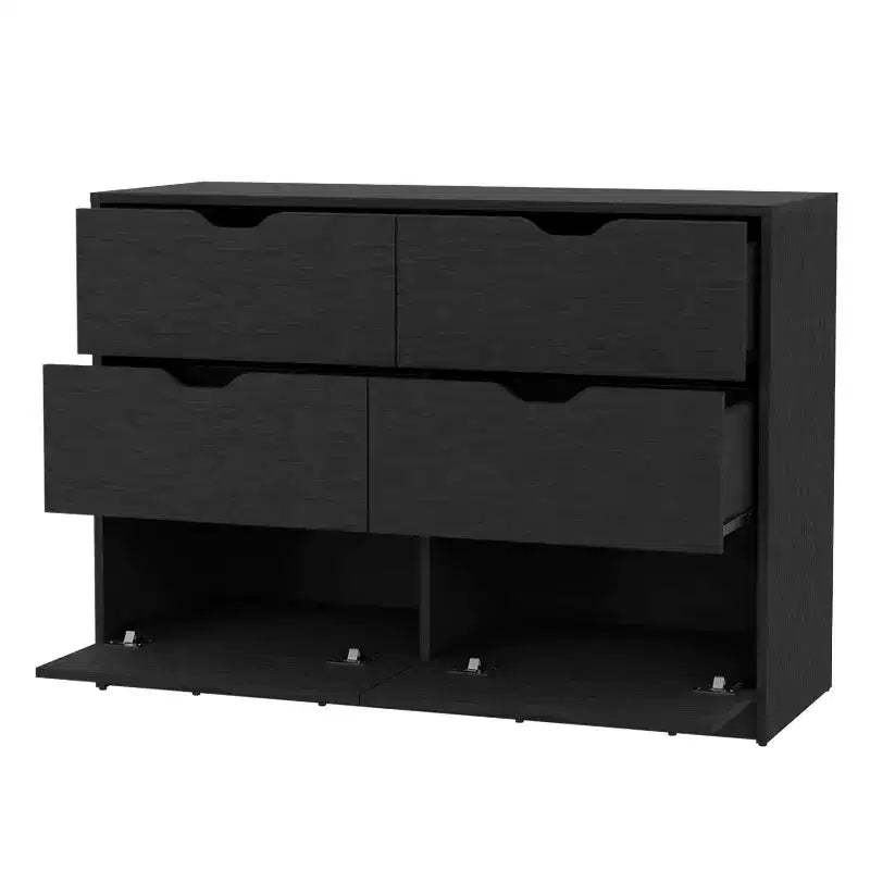 Commode de chambre moderne Okak à 4 tiroirs avec plateau supérieur et tiroirs spacieux, meuble de rangement pour chambre à coucher, entrée, commode en bois