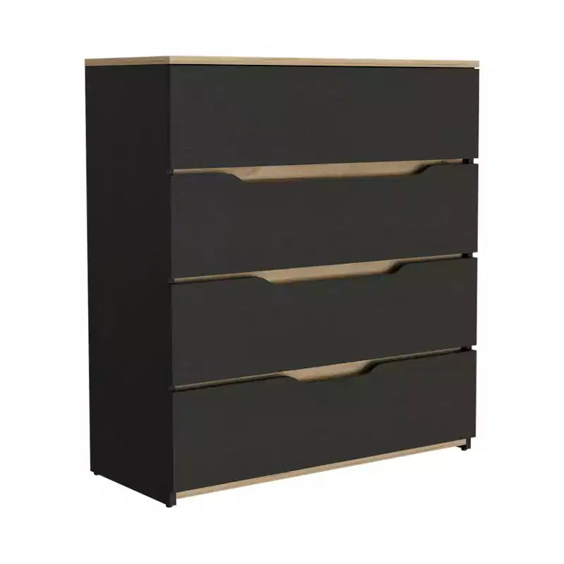 Commode de chambre moderne Okak à 4 tiroirs avec plateau supérieur et tiroirs spacieux, meuble de rangement pour chambre à coucher, entrée, commode en bois