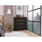 Commode de chambre moderne Okak à 4 tiroirs avec plateau supérieur et tiroirs spacieux, meuble de rangement pour chambre à coucher, entrée, commode en bois