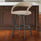 HomeRoots 26" Beige et Noir Similicuir et Fer Chaise de Bar Pivotante à Dossier Bas Hauteur Comptoir