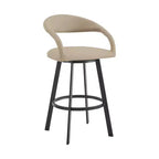 HomeRoots 26" Beige et Noir Similicuir et Fer Chaise de Bar Pivotante à Dossier Bas Hauteur Comptoir