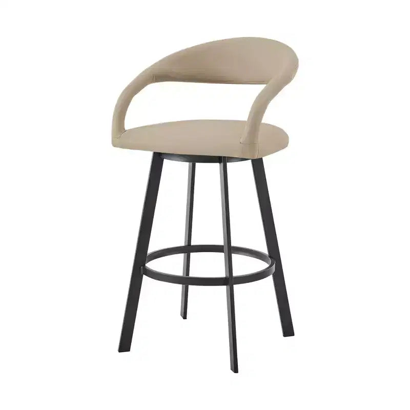 HomeRoots 26" Beige et Noir Similicuir et Fer Chaise de Bar Pivotante à Dossier Bas Hauteur Comptoir