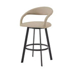 HomeRoots 26" Beige et Noir Similicuir et Fer Chaise de Bar Pivotante à Dossier Bas Hauteur Comptoir