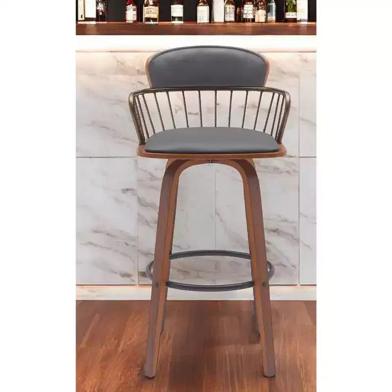 HomeRoots Chaise de bar pivotante à dossier bas 30 po en similicuir gris et brun