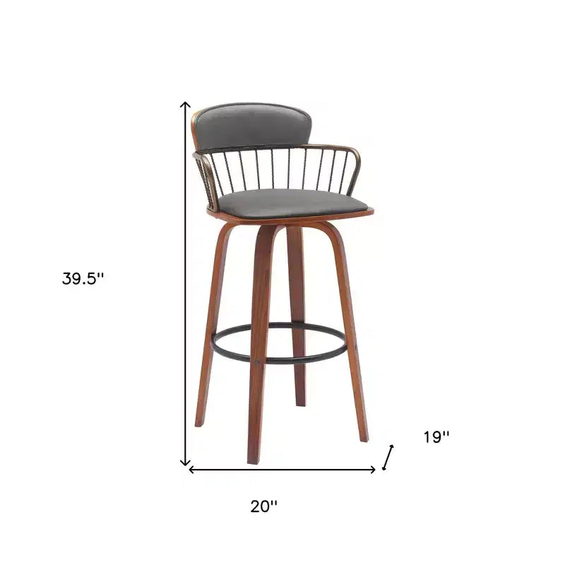HomeRoots Chaise de bar pivotante à dossier bas 30 po en similicuir gris et brun