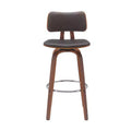 HomeRoots 30 Brown And Wood Brown Faux Leather Swivel Low Back Bar Height Bar Chair