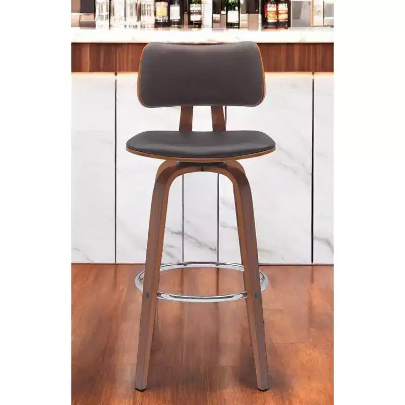 HomeRoots Chaise de bar pivotante basse en similicuir marron et bois, hauteur bar, 30 po