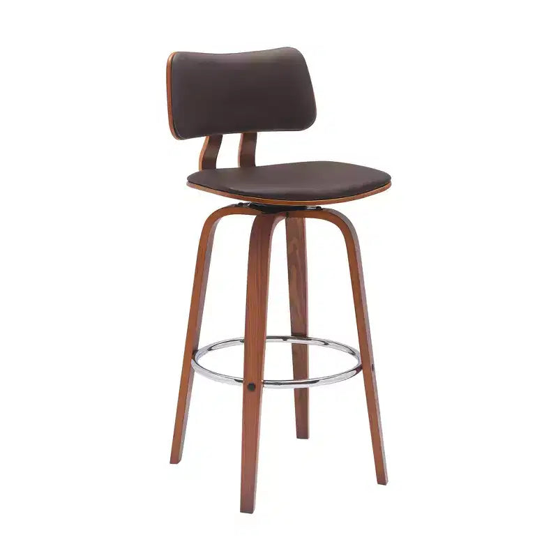 HomeRoots Chaise de bar pivotante basse en similicuir marron et bois, hauteur bar, 30 po