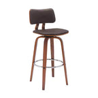HomeRoots Chaise de bar pivotante basse en similicuir marron et bois, hauteur bar, 30 po