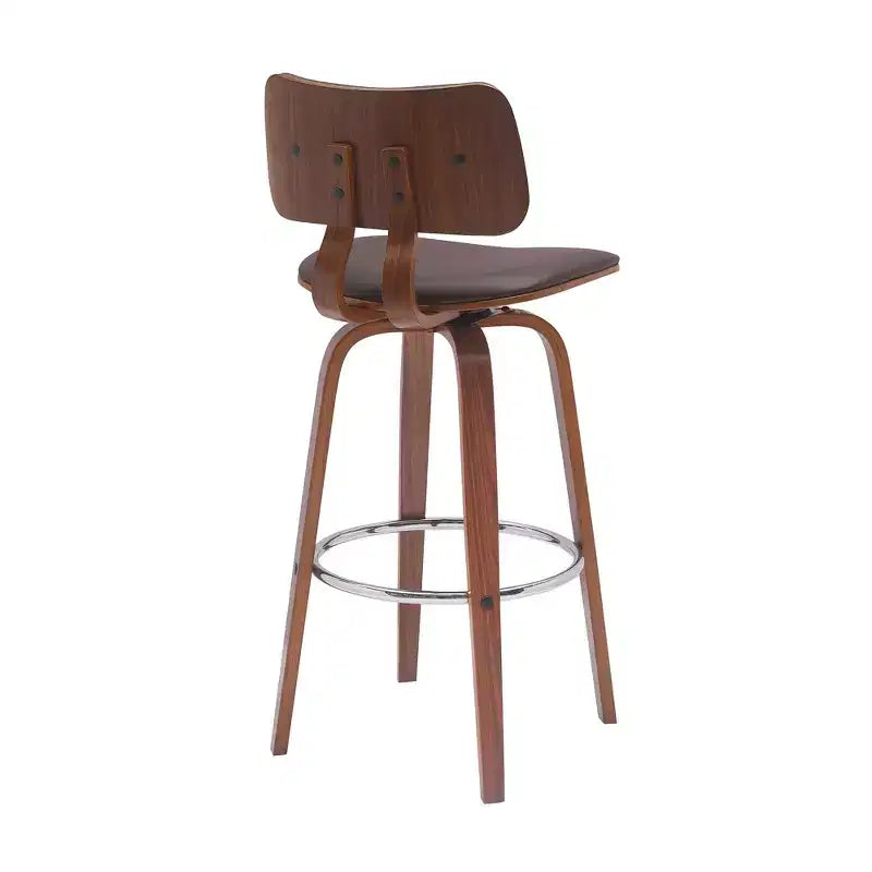HomeRoots Chaise de bar pivotante basse en similicuir marron et bois, hauteur bar, 30 po