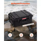 Valise rigide étanche VEVOR, mallette de protection robuste avec mousse prédécoupée, roues et poignées rétractables pour les voyages et la chasse, noire