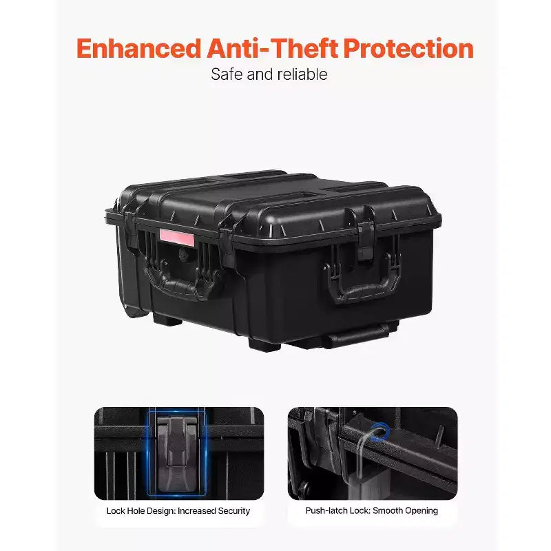 Valise rigide étanche VEVOR, mallette de protection robuste avec mousse prédécoupée, roues et poignées rétractables pour les voyages et la chasse, noire