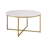 Table basse ronde/rectangulaire Okak avec base en métal en forme de X et plateau en faux marbre, style moderne du milieu du siècle pour salon