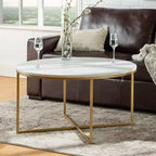 Table basse ronde/rectangulaire Okak avec base en métal en forme de X et plateau en faux marbre, style moderne du milieu du siècle pour salon