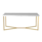 Table basse ronde/rectangulaire Okak avec base en métal en forme de X et plateau en faux marbre, style moderne du milieu du siècle pour salon
