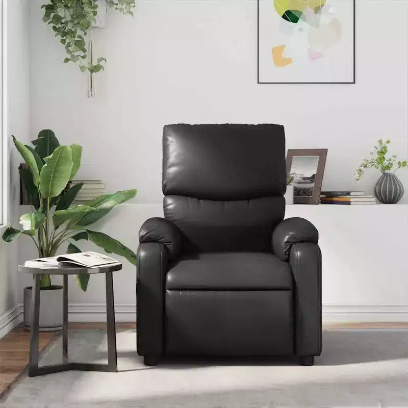vidaXL Fauteuil inclinable de massage en cuir pour salon, cinéma maison, massage par vibrations à 6 points, dossier et repose-pieds réglables, pochette latérale, noir