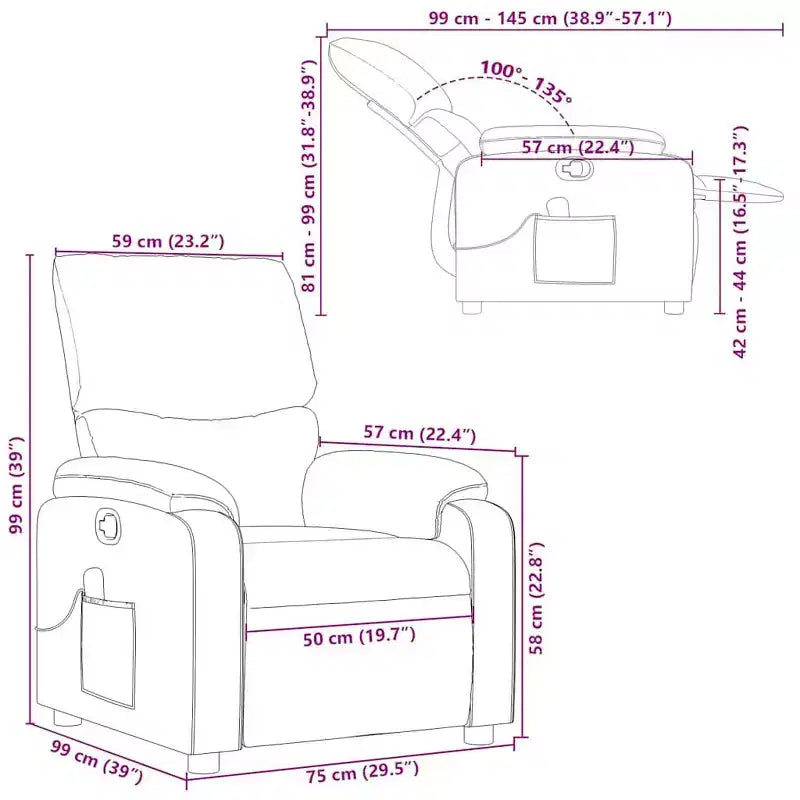 vidaXL Fauteuil inclinable de massage en cuir pour salon, cinéma maison, massage par vibrations à 6 points, dossier et repose-pieds réglables, pochette latérale, noir